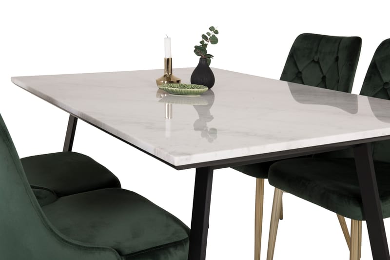 Estelle Matgrupp 140 cm Rektangulär med 4 Velvet Deluxe stolar - Svart/Guld - Möbler - Matplats - Matgrupp & matbord med stolar