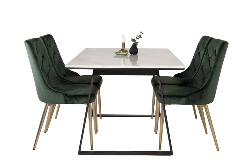 Estelle Matgrupp 140 cm Rektangulär med 4 Velvet Deluxe stolar - Svart/Guld - Möbler - Matplats - Matgrupp & matbord med stolar