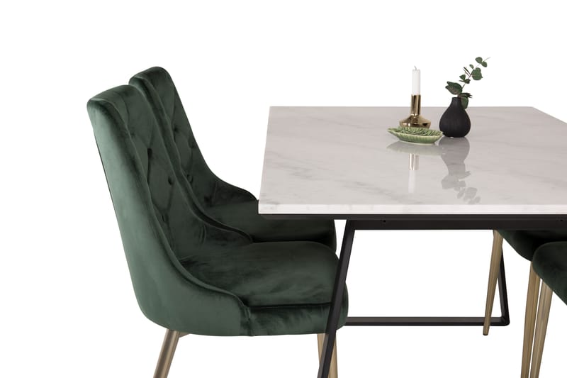 Estelle Matgrupp 140 cm Rektangulär med 4 Velvet Deluxe stolar - Svart/Guld - Möbler - Matplats - Matgrupp & matbord med stolar