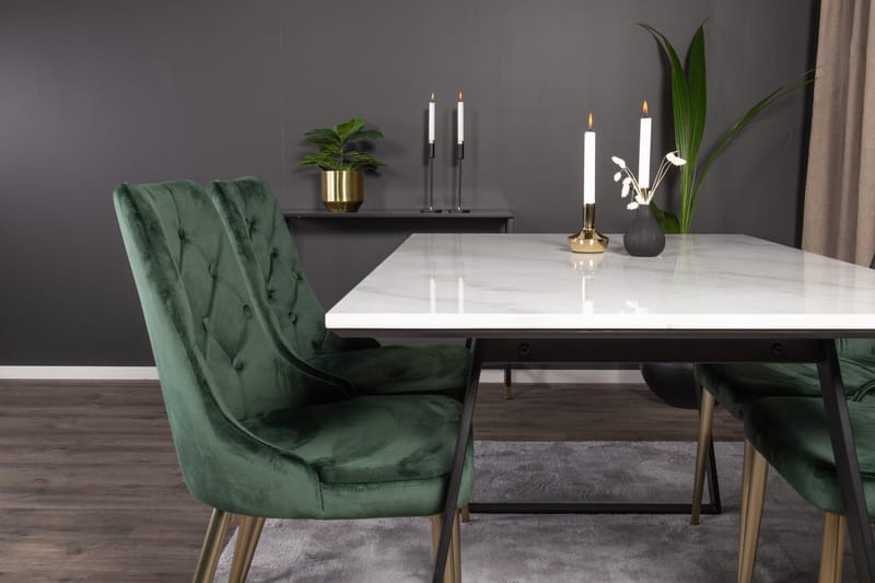 Estelle Matgrupp 140 cm Rektangulär med 4 Velvet Deluxe stolar - Svart/Guld - Möbler - Matplats - Matgrupp & matbord med stolar