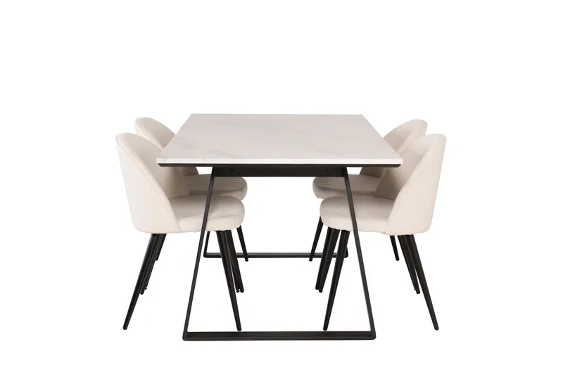 Estelle Matgrupp 140 cm Rektangulär med 4 Velvet stolar, Beige