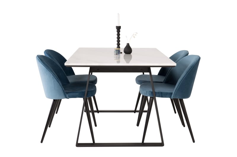 Estelle Matgrupp 140 cm Rektangulär med 4 Velvet stolar - Svart - Möbler - Matplats - Matgrupp & matbord med stolar