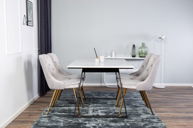 Estelle Matgrupp 140 cm Rektangulär med 4 Velvet stolar - Svart/Guld - Möbler - Matplats - Matgrupp & matbord med stolar