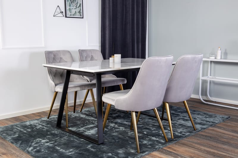 Estelle Matgrupp 140 cm Rektangulär med 4 Velvet stolar - Svart/Guld - Möbler - Matplats - Matgrupp & matbord med stolar