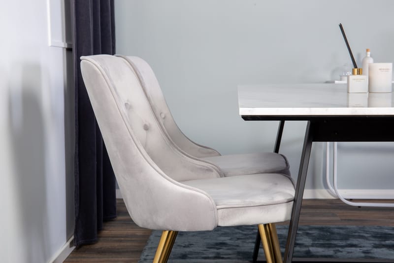 Estelle Matgrupp 140 cm Rektangulär med 4 Velvet stolar - Svart/Guld - Möbler - Matplats - Matgrupp & matbord med stolar