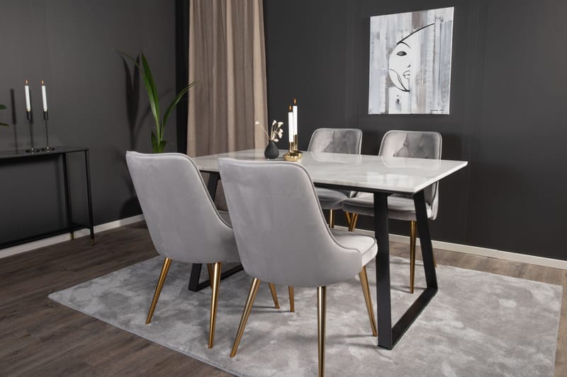 Estelle Matgrupp 140 cm Rektangulär med 4 Velvet stolar - Svart/Guld - Möbler - Matplats - Matgrupp & matbord med stolar