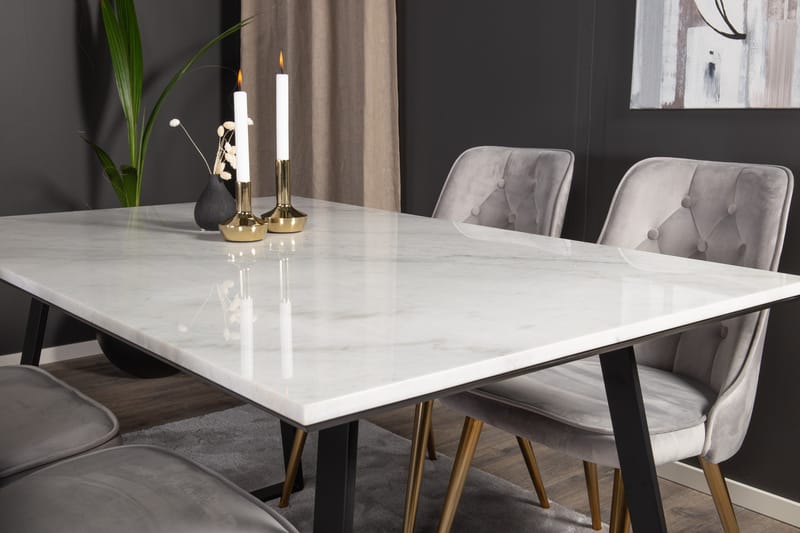 Estelle Matgrupp 140 cm Rektangulär med 4 Velvet stolar - Svart/Guld - Möbler - Matplats - Matgrupp & matbord med stolar