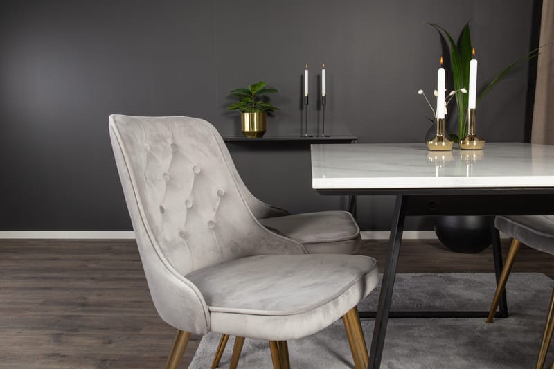 Estelle Matgrupp 140 cm Rektangulär med 4 Velvet stolar - Svart/Guld - Möbler - Matplats - Matgrupp & matbord med stolar