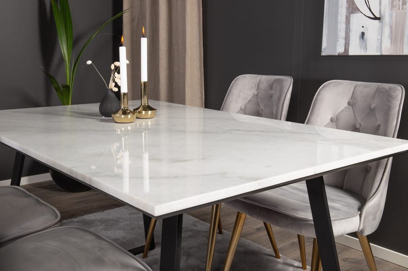 Estelle Matgrupp 140 cm Rektangulär med 4 Velvet stolar - Svart/Guld - Möbler - Matplats - Matgrupp & matbord med stolar