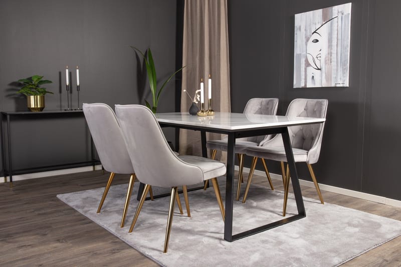 Estelle Matgrupp 140 cm Rektangulär med 4 Velvet stolar - Svart/Guld - Möbler - Matplats - Matgrupp & matbord med stolar