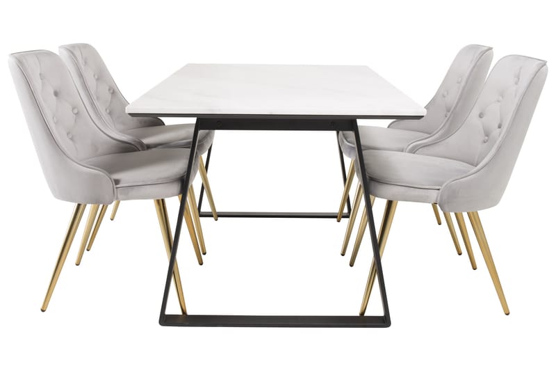 Estelle Matgrupp 140 cm Rektangulär med 4 Velvet stolar - Svart/Guld - Möbler - Matplats - Matgrupp & matbord med stolar