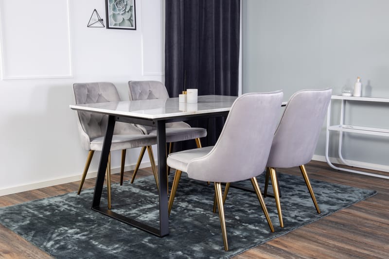 Estelle Matgrupp 140 cm Rektangulär med 4 Velvet stolar - Svart/Guld - Möbler - Matplats - Matgrupp & matbord med stolar