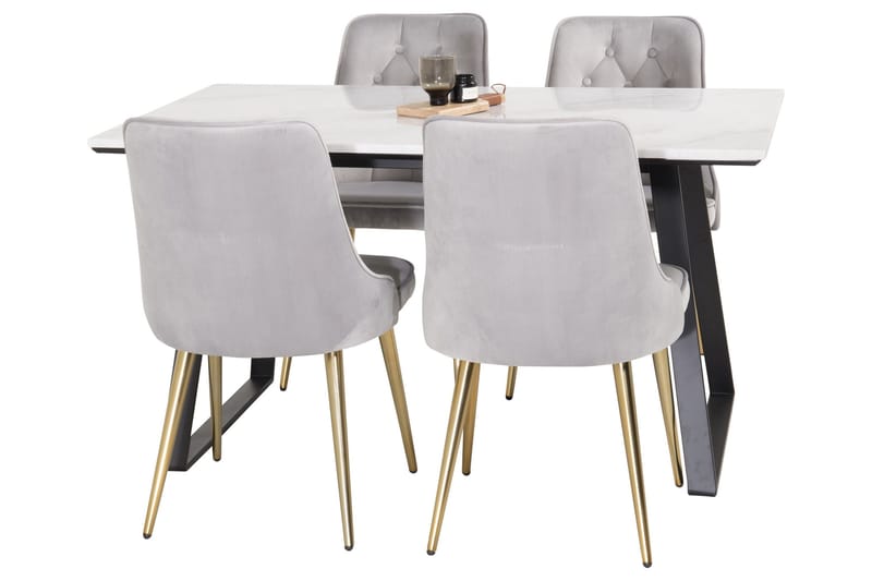 Estelle Matgrupp 140 cm Rektangulär med 4 Velvet stolar - Svart/Guld - Möbler - Matplats - Matgrupp & matbord med stolar
