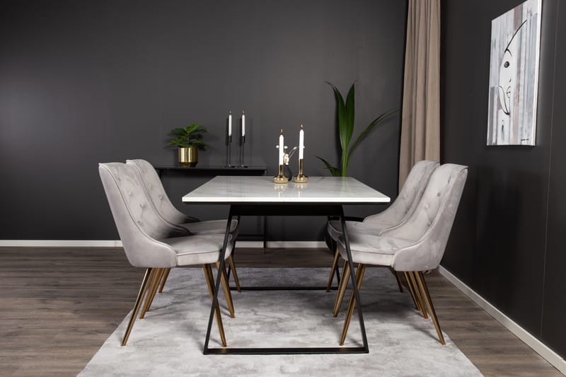 Estelle Matgrupp 140 cm Rektangulär med 4 Velvet stolar - Svart/Guld - Möbler - Matplats - Matgrupp & matbord med stolar