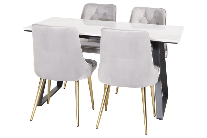 Estelle Matgrupp 140 cm Rektangulär med 4 Velvet stolar - Svart/Guld - Möbler - Matplats - Matgrupp & matbord med stolar