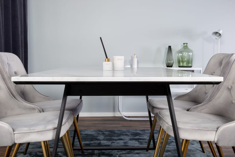 Estelle Matgrupp 140 cm Rektangulär med 4 Velvet stolar - Svart/Guld - Möbler - Matplats - Matgrupp & matbord med stolar