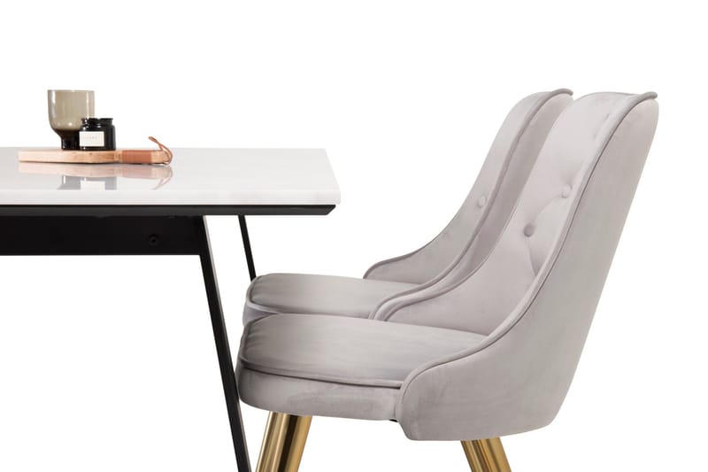 Estelle Matgrupp 140 cm Rektangulär med 4 Velvet stolar - Svart/Guld - Möbler - Matplats - Matgrupp & matbord med stolar