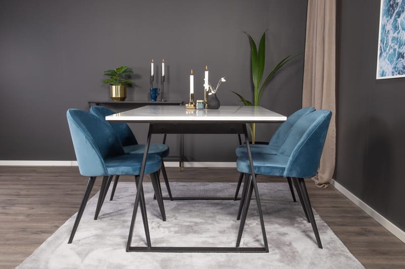 Estelle Matgrupp 140 cm Rektangulär med 4 Velvet stolar - Möbler - Matplats - Matgrupp & matbord med stolar