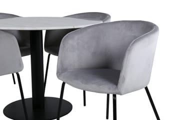 Estelle Rund Matgrupp 106 cm med 4 Berit Matstolar - ljusgrått sammetstyg - Möbler - Matplats - Matgrupp & matbord med stolar