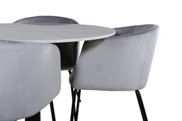 Estelle Rund Matgrupp 106 cm med 4 Berit Matstolar - ljusgrått sammetstyg - Möbler - Matplats - Matgrupp & matbord med stolar