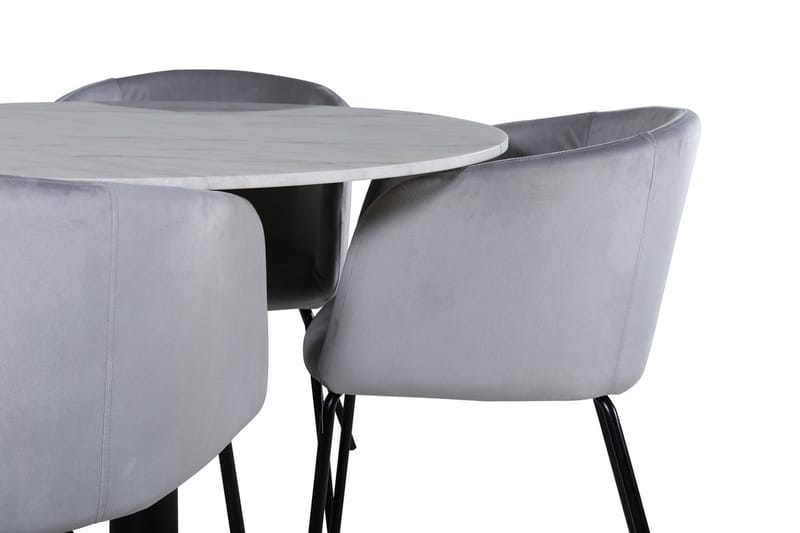 Estelle Rund Matgrupp 106 cm med 4 Berit Matstolar - ljusgrått sammetstyg - Möbler - Matplats - Matgrupp & matbord med stolar