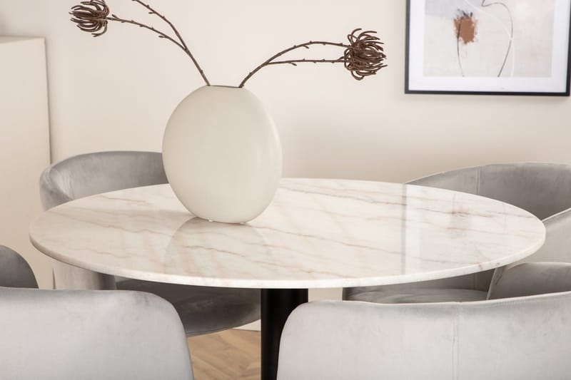 Estelle Rund Matgrupp 106 cm med 4 Berit Matstolar - ljusgrått sammetstyg - Möbler - Matplats - Matgrupp & matbord med stolar