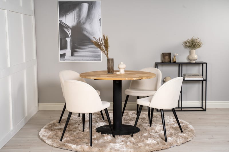 Ezra Matgrupp 100 cm Rund med 4 Sedavi Stolar - Beige - Möbler - Matplats - Matgrupp & matbord med stolar