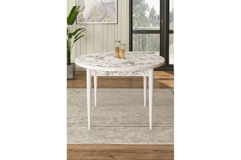 Farefax Matbord 90 cm Rund - Vit Marmor/Vit - Möbler - Matplats - Matbord & köksbord