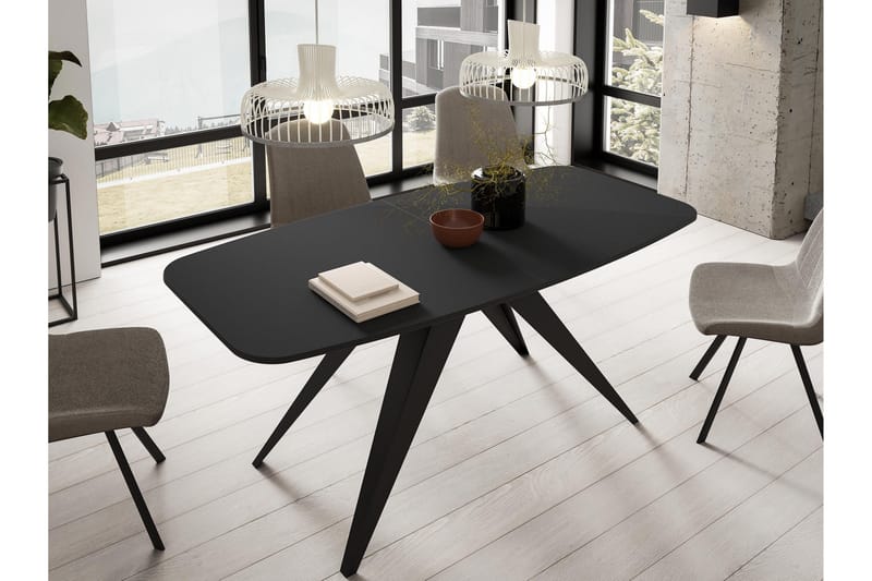 Ferro Utdragbart Rektangulärt Matbord 160 cm med Mörkt Trä- och Metallutseende - Svart - Möbler - Matplats - Matbord & köksbord