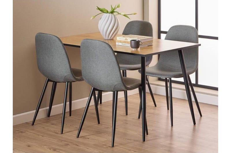 Finola Matgrupp 120 cm + 4 st Salaman Matstolar, Grå/Brun/Svart