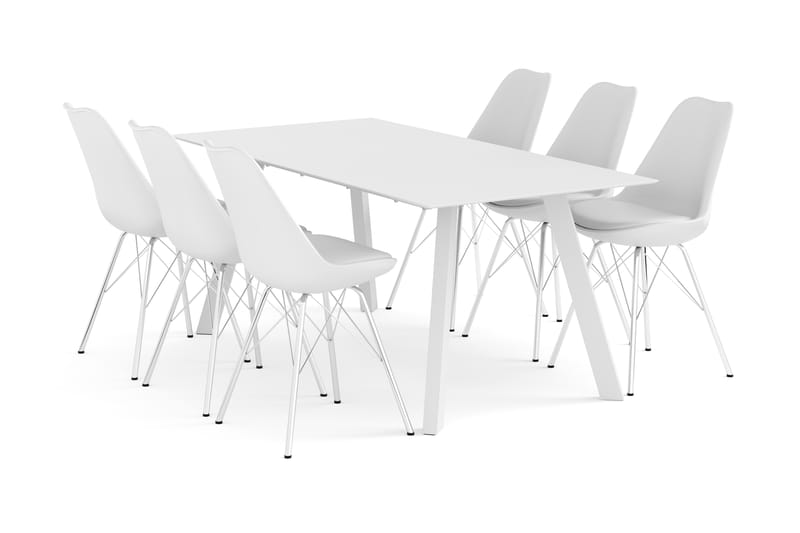 FLY Matbord 180 cm + 6 SHELL Stolar Vit - Matgrupp & matbord med stolar