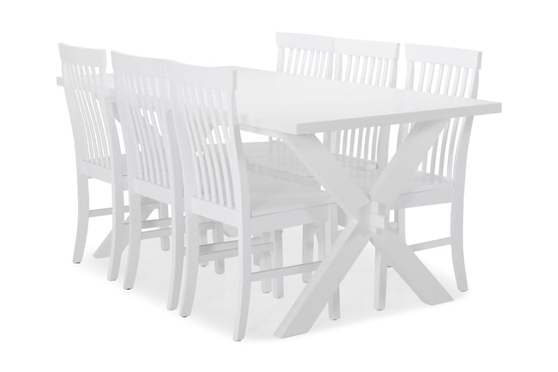 FRESNO Bord + 6 CHILLY Stol X-ben/Vitlack - Matgrupp & matbord med stolar