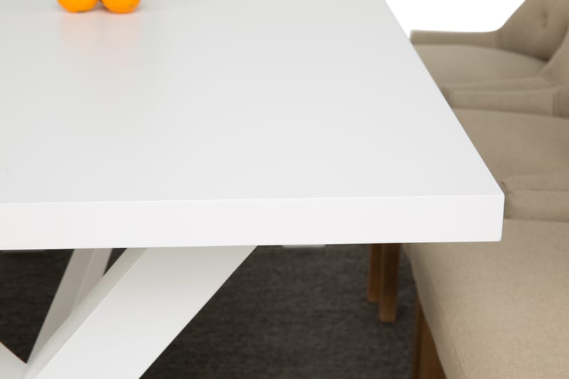 FRESNO Matbord 180 Vit + 6 COLFAX Fåtölj Beige/Natur - Matgrupp & matbord med stolar