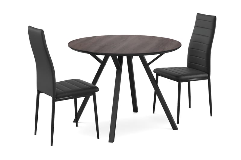 GABAL Bord 100 cm Rund Brun + 2 TEKLA Stolar Svart - Matgrupp & matbord med stolar