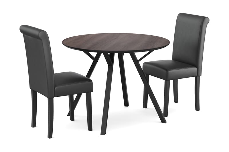 GABAL Bord 100 cm Rund Brun + 2 ULLARP Stolar Svart - Matgrupp & matbord med stolar