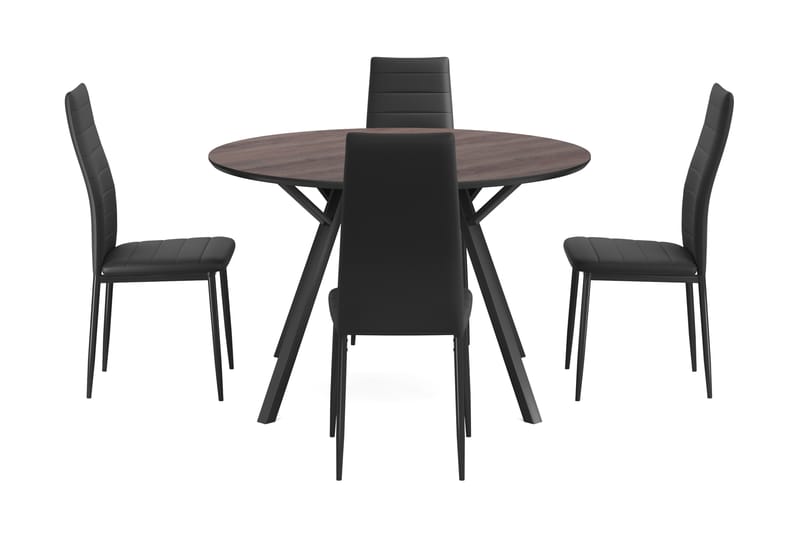 GABAL Bord 120 cm Rund Brun + 4 TEKLA Stolar Svart - Matgrupp & matbord med stolar