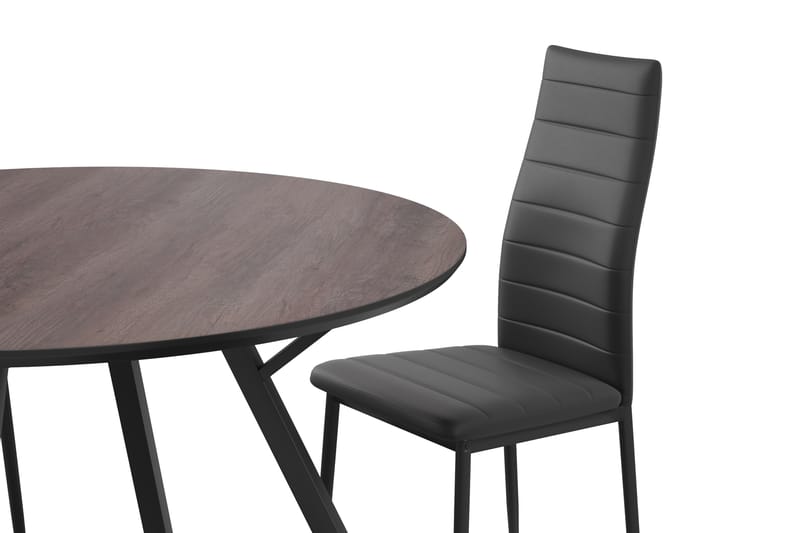 GABAL Bord 120 cm Rund Brun + 4 TEKLA Stolar Svart - Matgrupp & matbord med stolar