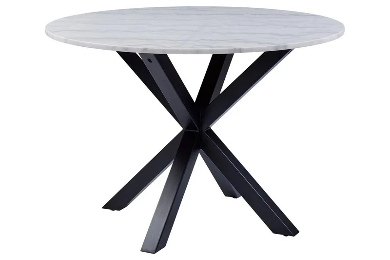 Ganesh Runt Matbord 110 cm med Marmorskiva och Metallutseende, Vit