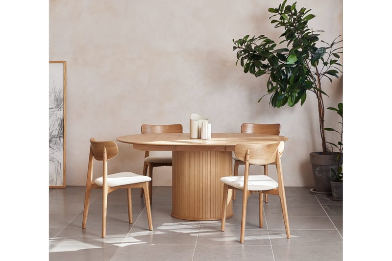 Gethin Runt Matbord 120 cm med Trä- och Ekutseende - Beige - Möbler - Matplats - Matbord & köksbord