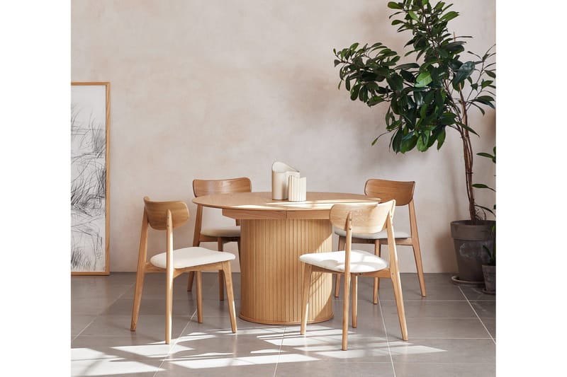 Gethin Runt Matbord 120 cm med Trä- och Ekutseende - Beige - Möbler - Matplats - Matbord & köksbord