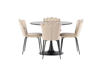 Glade Matgrupp 100 cm Rund med 4 Limhamn stolar - Beige - Möbler - Matplats - Matgrupp & matbord med stolar