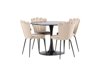 Glade Matgrupp 100 cm Rund med 4 Limhamn stolar - Beige - Möbler - Matplats - Matgrupp & matbord med stolar