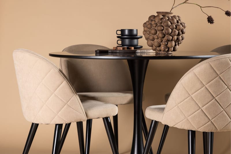Glade Matgrupp 100 cm Rund med 4 Velvet stolar - Beige - Möbler - Matplats - Matgrupp & matbord med stolar