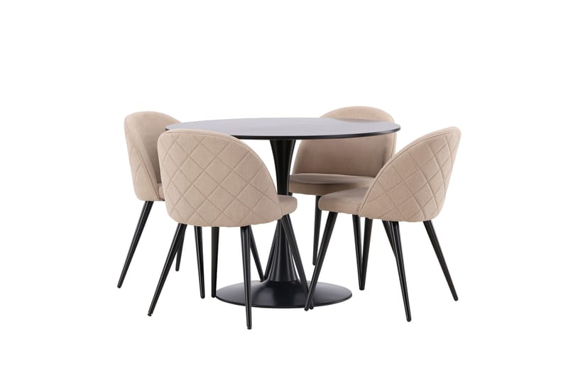 Glade Matgrupp 100 cm Rund med 4 Velvet stolar - Beige - Möbler - Matplats - Matgrupp & matbord med stolar