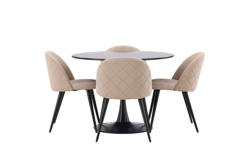 Glade Matgrupp 100 cm Rund med 4 Velvet stolar - Beige - Möbler - Matplats - Matgrupp & matbord med stolar