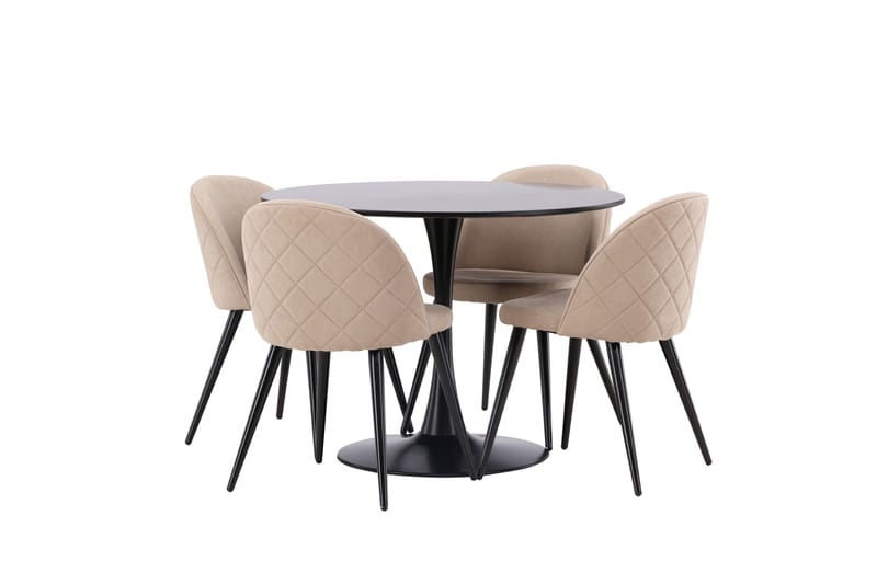Glade Matgrupp 100 cm Rund med 4 Velvet stolar - Beige - Möbler - Matplats - Matgrupp & matbord med stolar