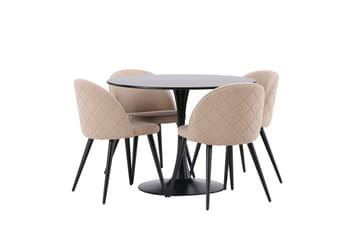 Glade Matgrupp 100 cm Rund med 4 Velvet stolar - Beige - Möbler - Matplats - Matgrupp & matbord med stolar