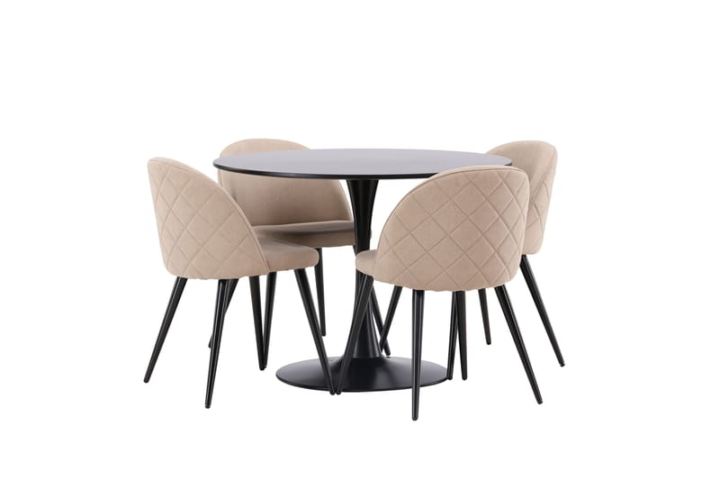 Glade Matgrupp 100 cm Rund med 4 Velvet stolar - Beige - Möbler - Matplats - Matgrupp & matbord med stolar