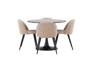 Glade Matgrupp 100 cm Rund med 4 Velvet stolar - Beige - Möbler - Matplats - Matgrupp & matbord med stolar