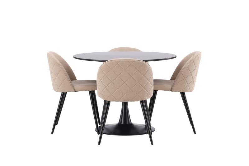 Glade Matgrupp 100 cm Rund med 4 Velvet stolar - Beige - Möbler - Matplats - Matgrupp & matbord med stolar